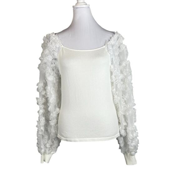 🆕 Marc NY Top Womens Size M White Knit w Tulle Pouf Ruffle Sleeves Romantic NWT - Picture 1 of 11